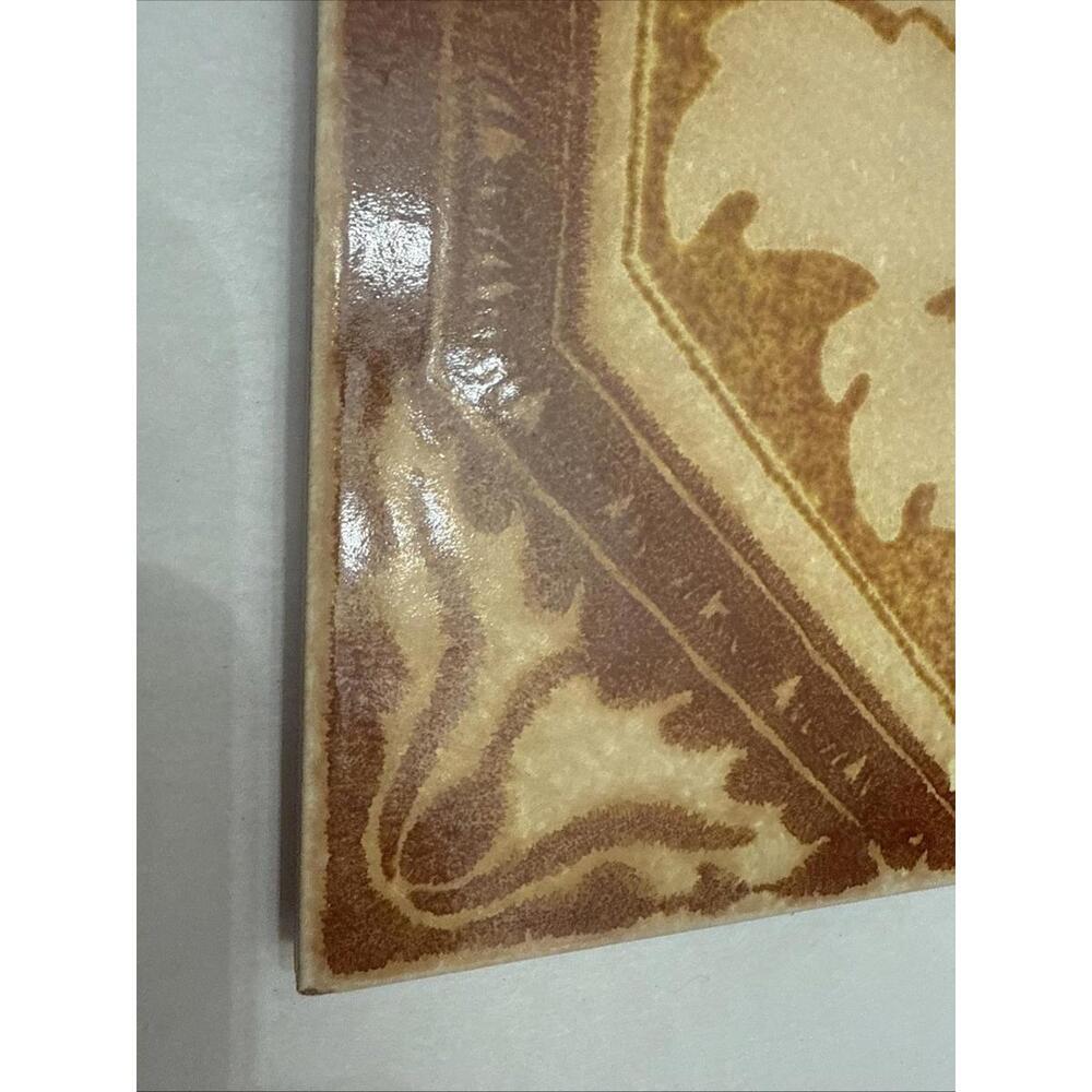 VTG Ceramic Art Tile Trivet 8” Made Italy Floral Hand Painted Brown Neutral - Picture 4 of 11